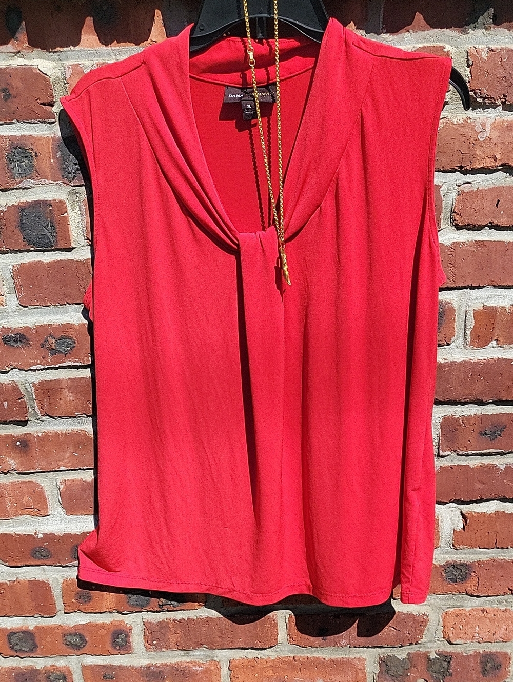 Sleeveless Red Draped V-Neck Women's Top